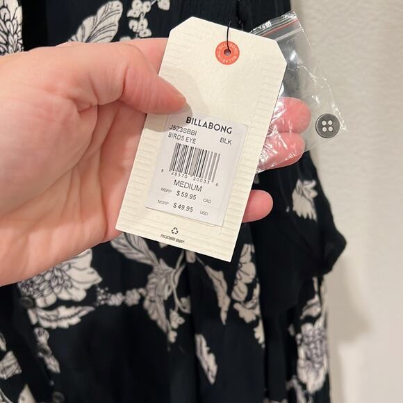 NWT Billibong Floral Tie Neck Blouse | Medium - Picture 5 of 11